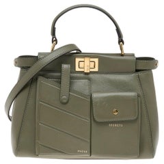 Used Fendi Green Leather Peekaboo Top Handle Bag