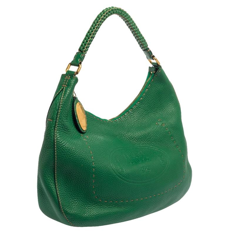 Women's Fendi Green Leather Selleria Hobo