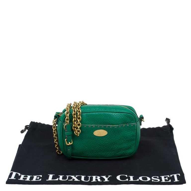 Fendi Green Leather Selleria Leather Small Crossbody Bag For Sale at 1stdibs