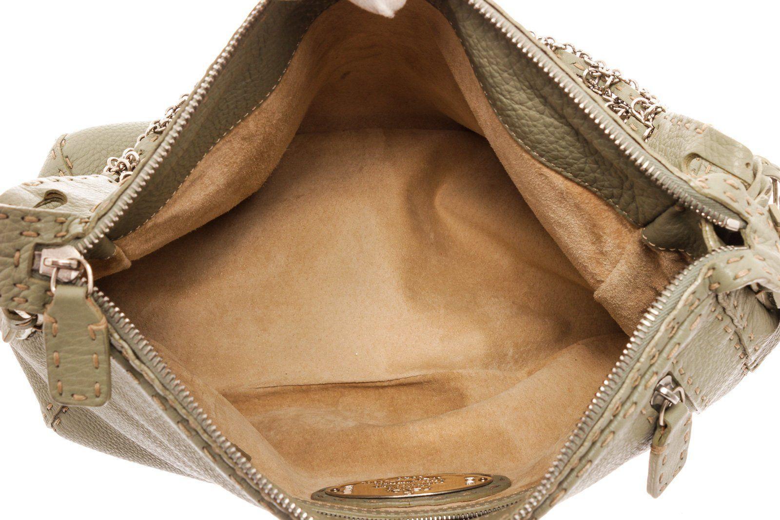 Brown Fendi Green Leather Selleria Shoulder Bag