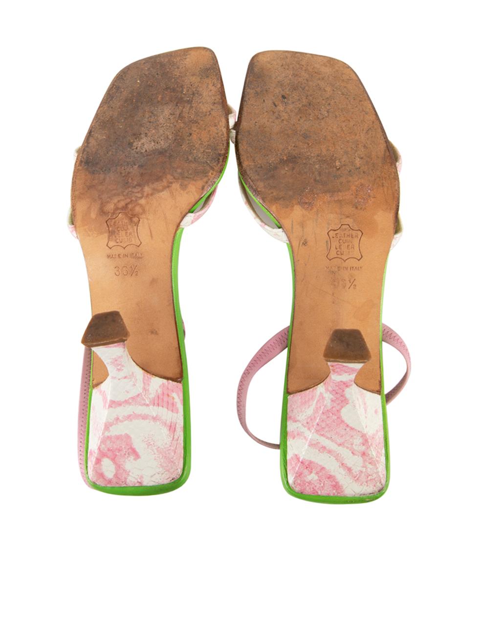 Women's Fendi Green Leather Snakeskin Heeled Sandals Size IT 36.5 For Sale