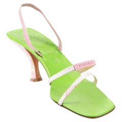 Fendi Green Leather Snakeskin Heeled Sandals Size IT 36.5