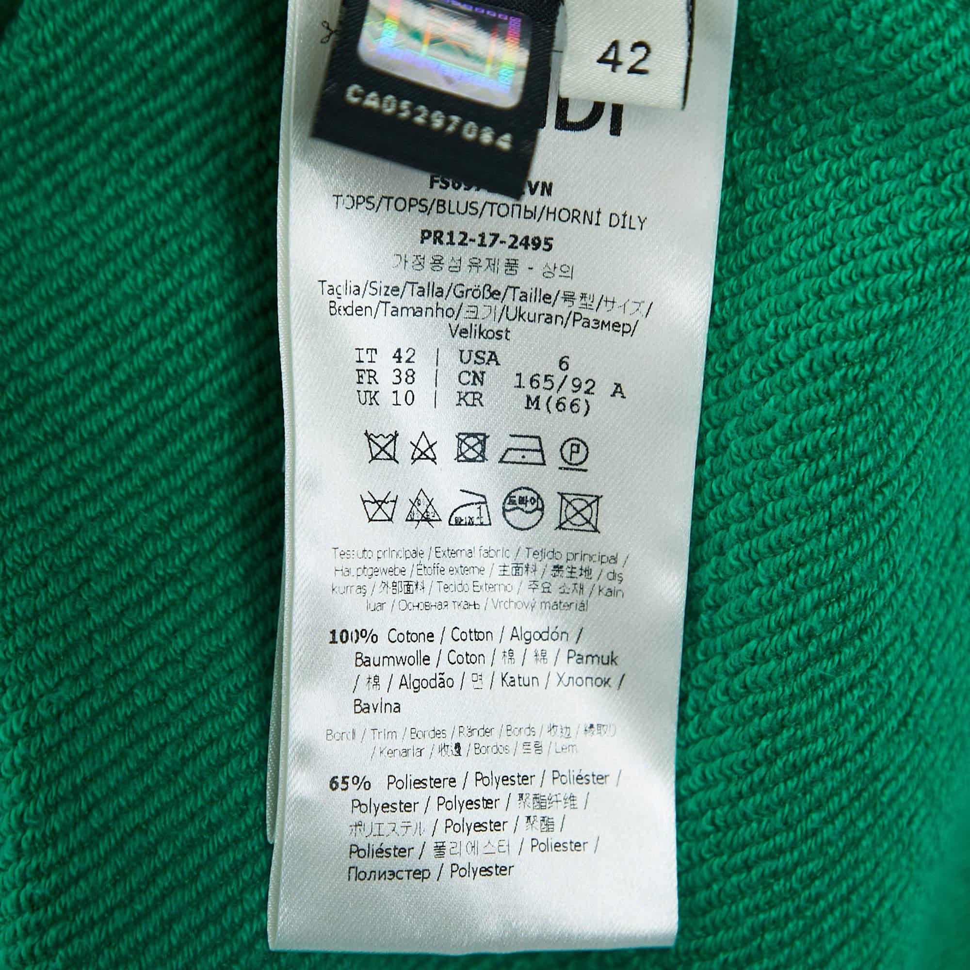 Women's Fendi Green Logo Embellished Cotton Hooded Sweatshirt M