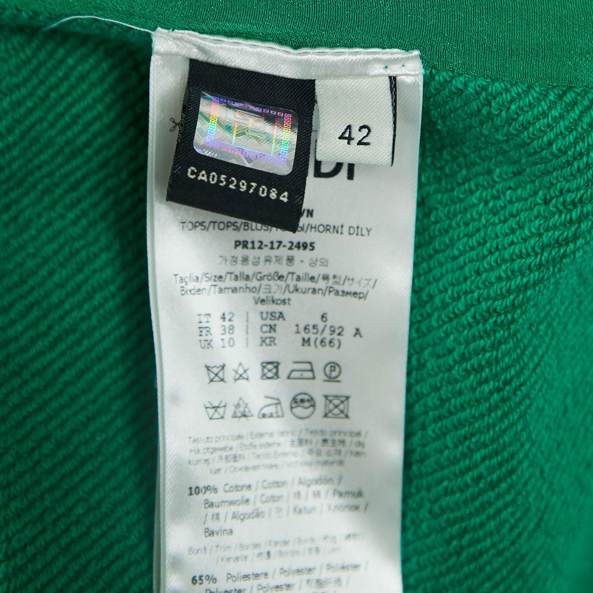 Fendi Green Logo Embellished Cotton Hooded Sweatshirt M 1