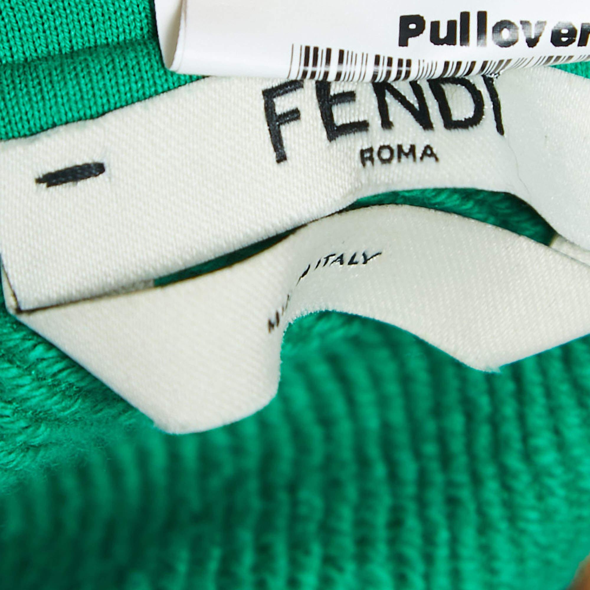 Fendi Green Logo Embellished Cotton Hooded Sweatshirt M 2