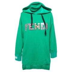 Fendi Green Logo Embellished Cotton Hooded Sweatshirt M