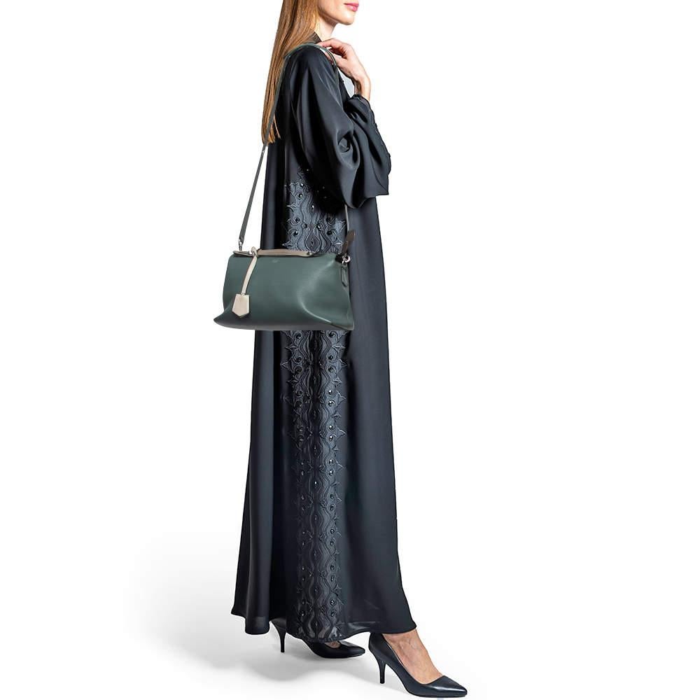 Fendi Green Malachite/Beige Leather Medium By The Way Shoulder Bag In Good Condition In Dubai, Al Qouz 2