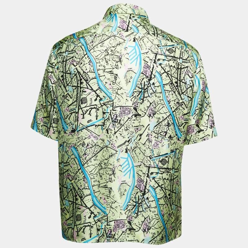 Map prints offer a distinct look to this shirt by Fendi. Tailored using silk, the men's shirt features a simple collar, short sleeves, and front button closure.

Includes: Price Tag