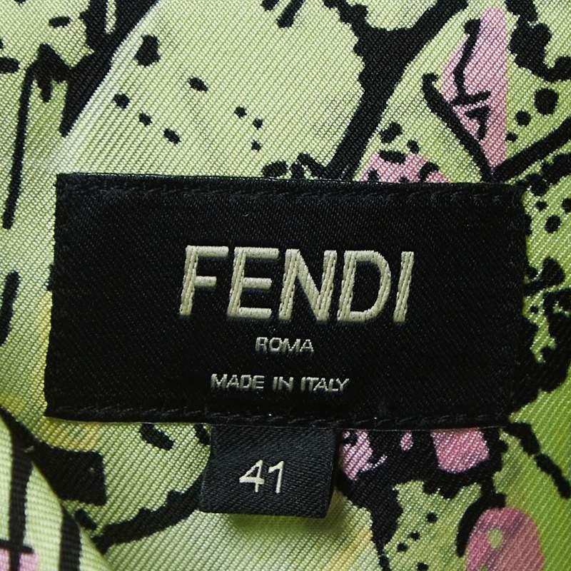 Men's Fendi Green Map Print Silk Twill Short Sleeve Shirt L