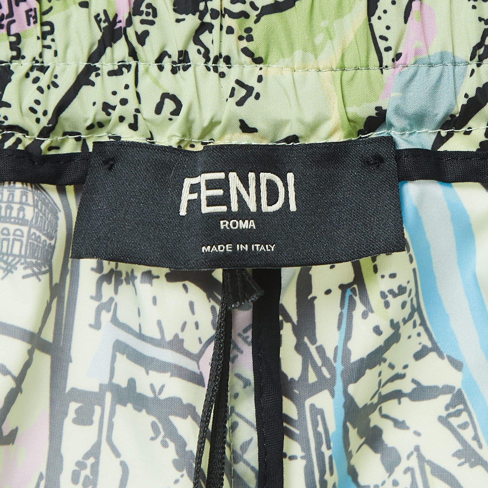 Men's Fendi Green Map Print Synthetic Pocket Detail Bermuda Shorts L For Sale