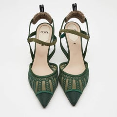 Fendi Green Mesh and Leather Colibri Pumps Size 39