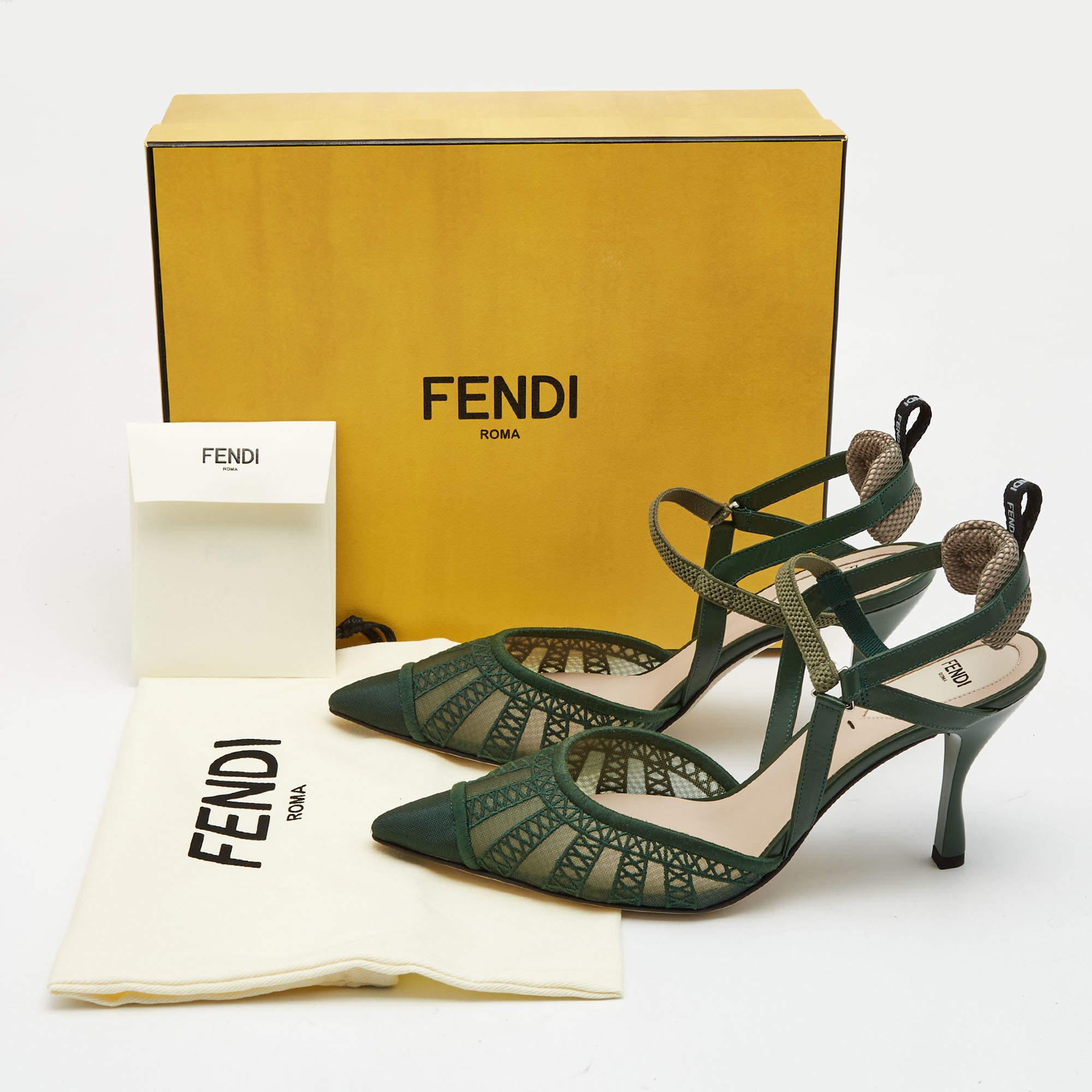 Fendi Green Mesh and Leather Colibri Pumps Size 39 2