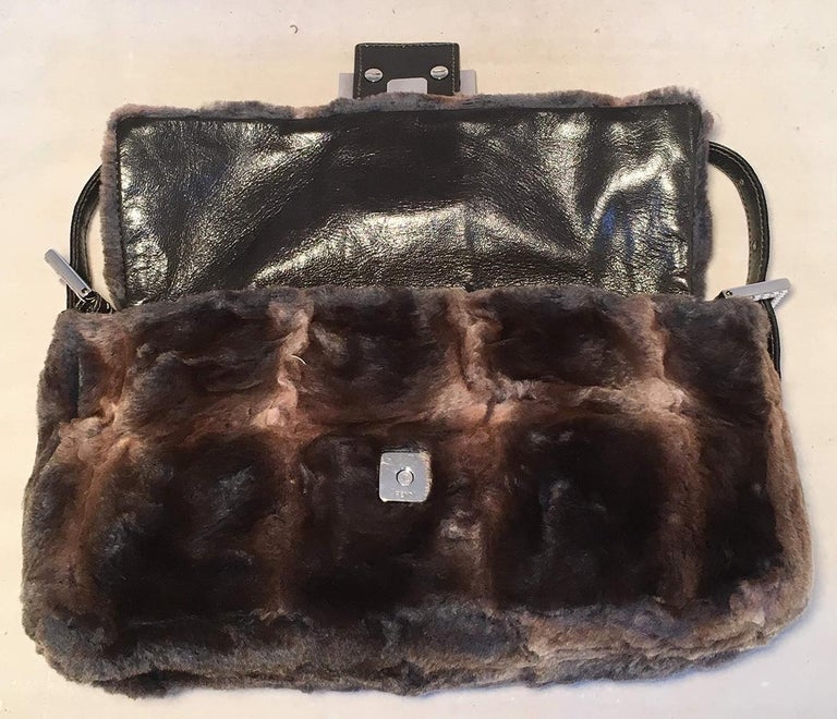 FENDI BAGUETTE MINK SLIDE SLIPPER IN SEPIA BROWN FUR