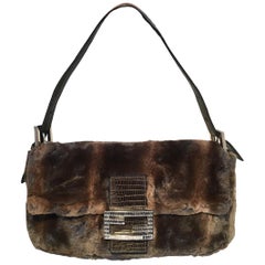 Fendi Green Mink Fur & Lizard Baguette