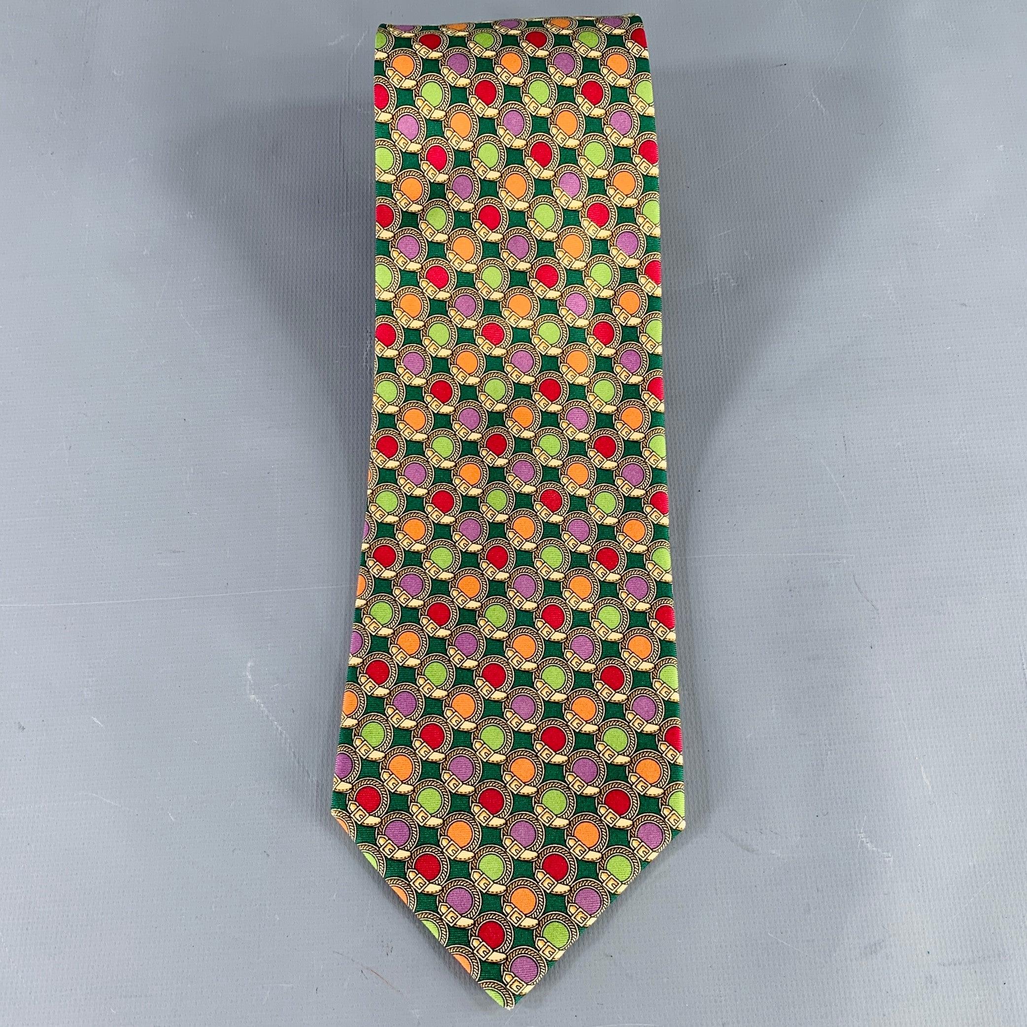 Beige FENDI Green Multi Color Dots Silk Tie For Sale