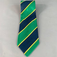 FENDI Green Navy Diagonal Stripe Silk Tie