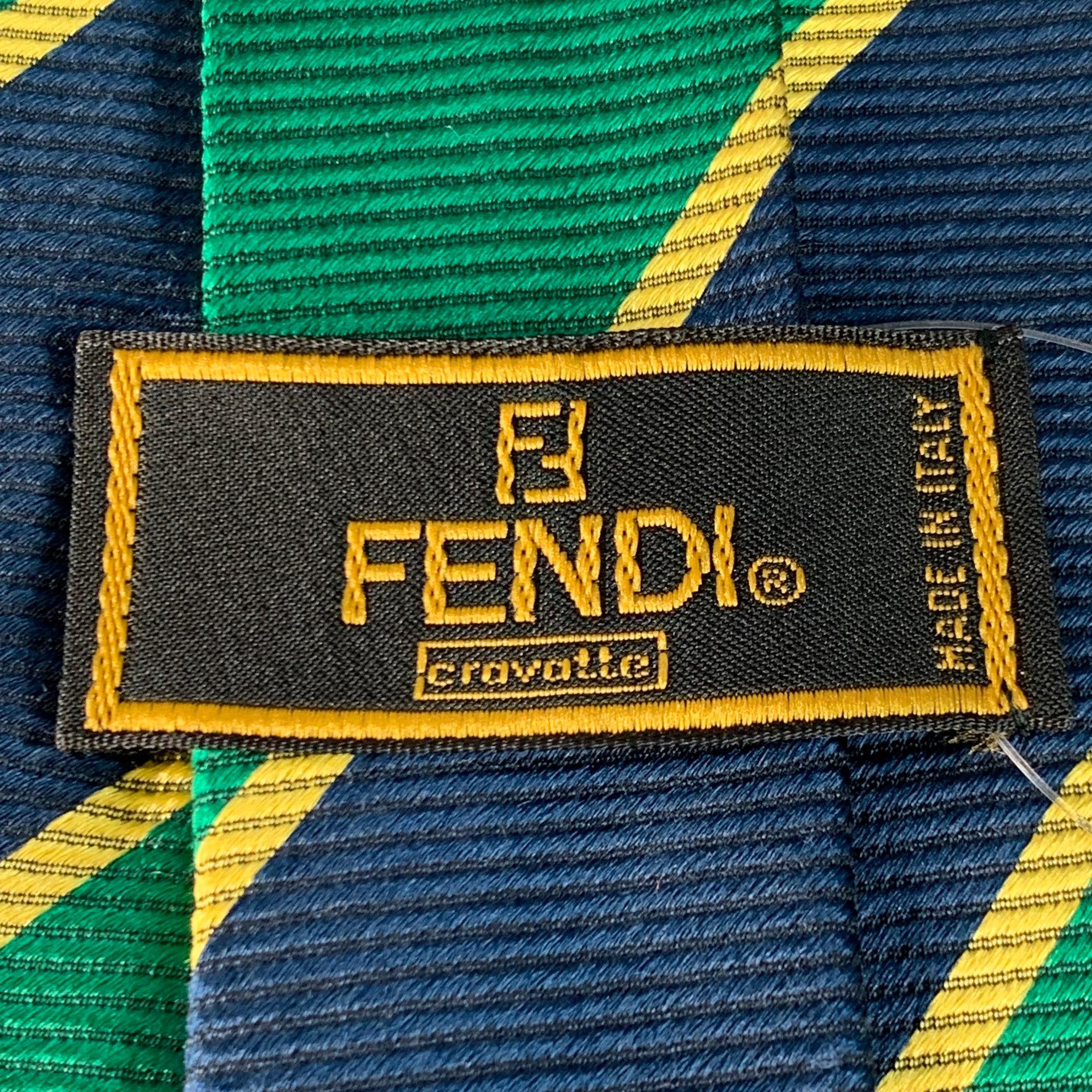 Verde Cravatta in seta a strisce diagonali Greene & Greene Navy in vendita