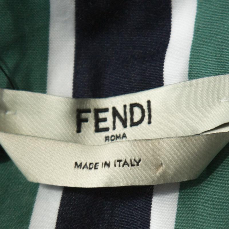Fendi Green & Navy Striped Cotton Abito Kimono Dress S In New Condition In Dubai, Al Qouz 2