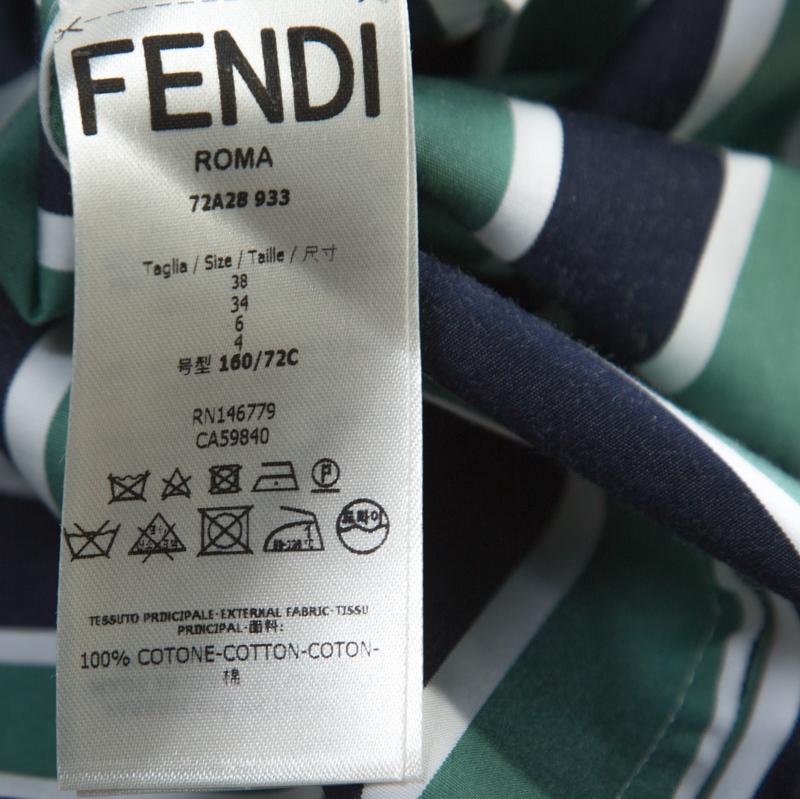 Women's Fendi Green & Navy Striped Cotton Abito Kimono Dress S