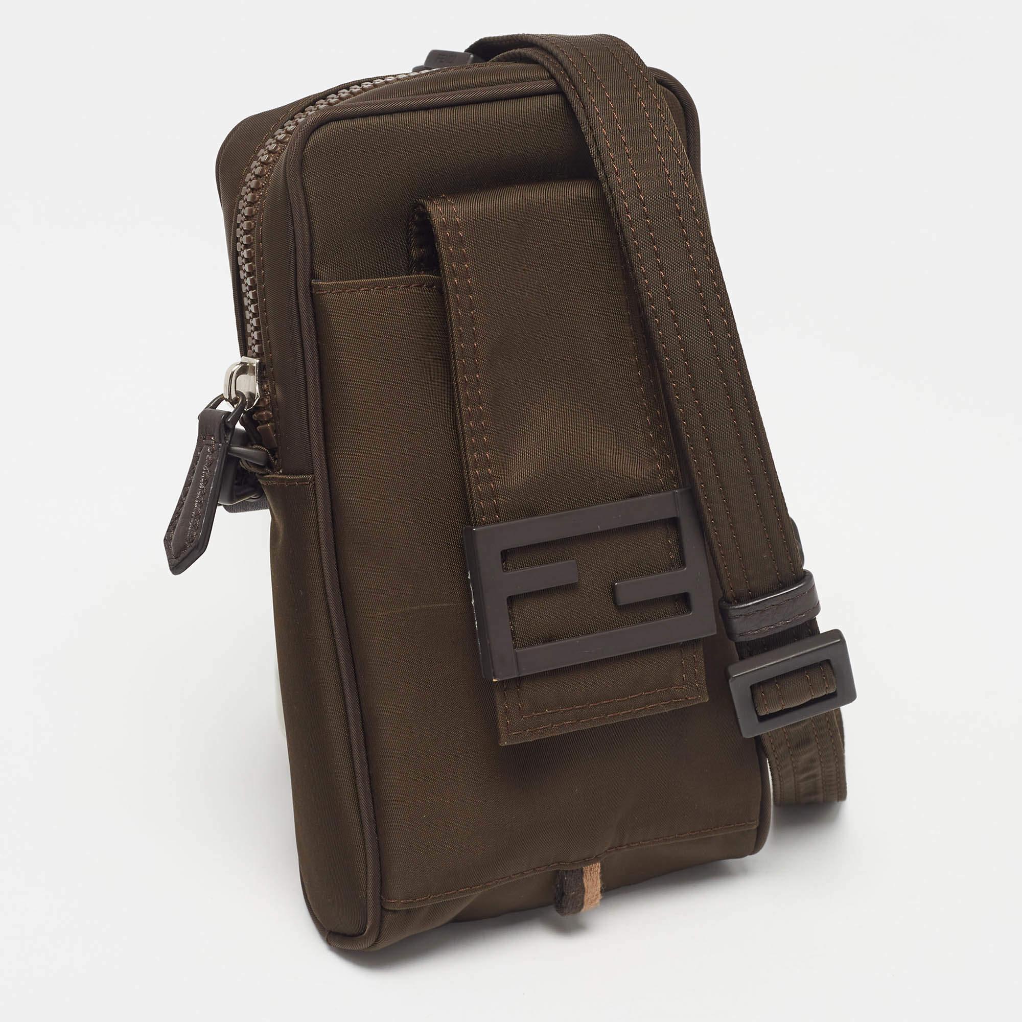 Black Fendi Green Nylon FF Phone Crossbody Bag