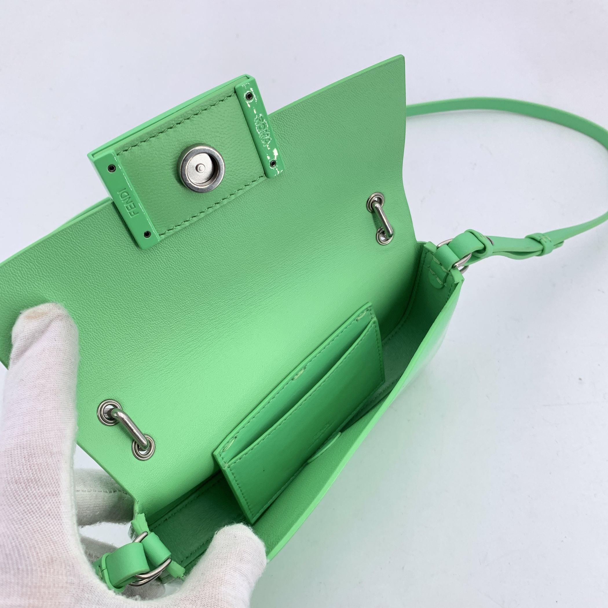 Women's Fendi Green Patent Leather and Leather Baguette Phone Pouch For Sale