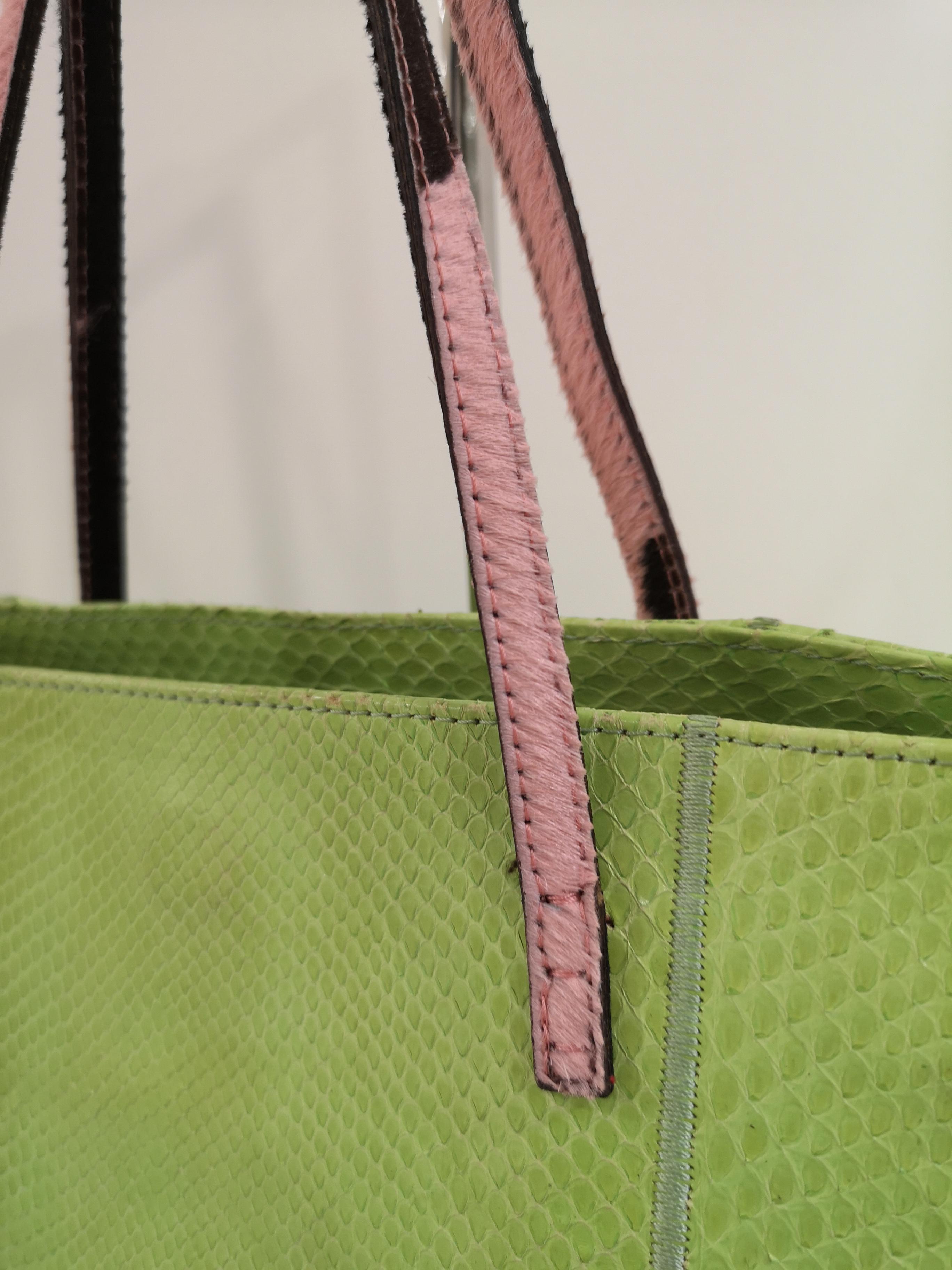 Women's or Men's Fendi green python skin pony hair handle shoulder bag