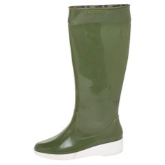 Fendi Green Rubber Wedge Rain Boots Size 36