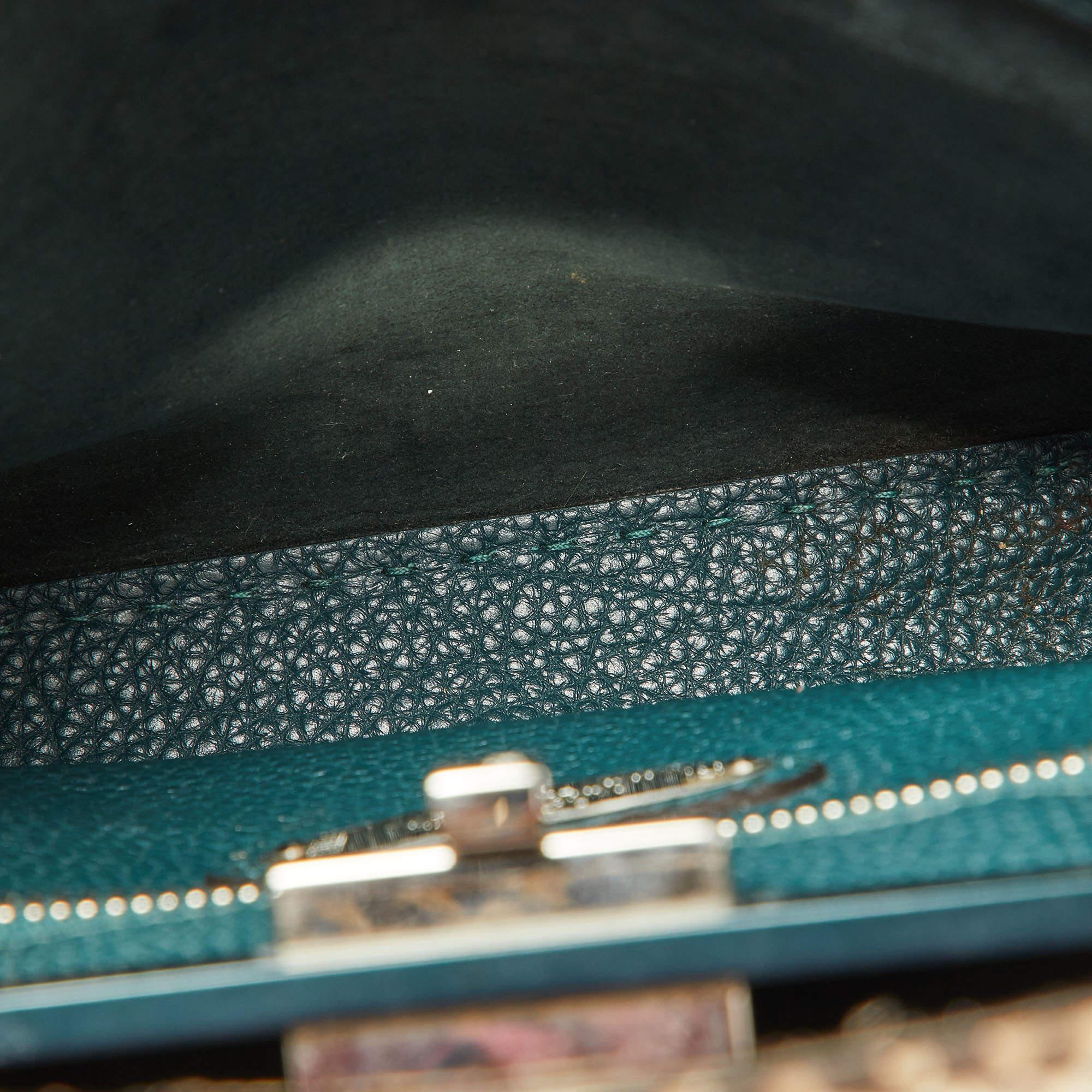 Fendi Green Selleria Leather and Python Medium Peekaboo Top Handle Bag For Sale 7