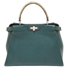 Fendi Green Selleria Leather and Python Medium Peekaboo Top Handle Bag