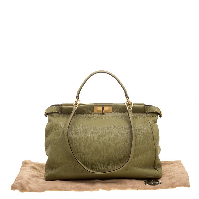 Fendi Green Selleria Leather Large Peekaboo Top Handle Bag 2