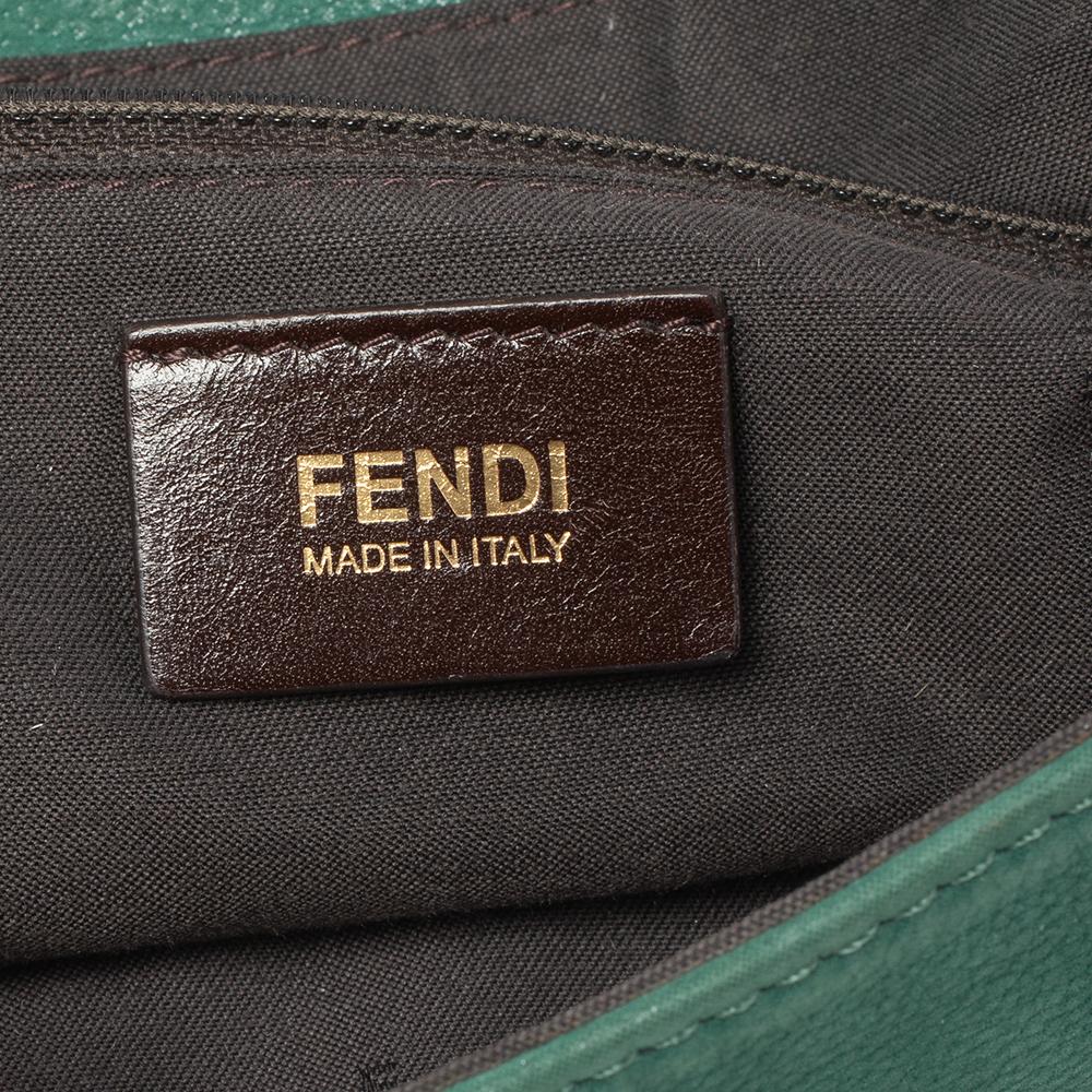 Fendi Green Shimmering Leather Flap Crossbody Bag In Good Condition In Dubai, Al Qouz 2