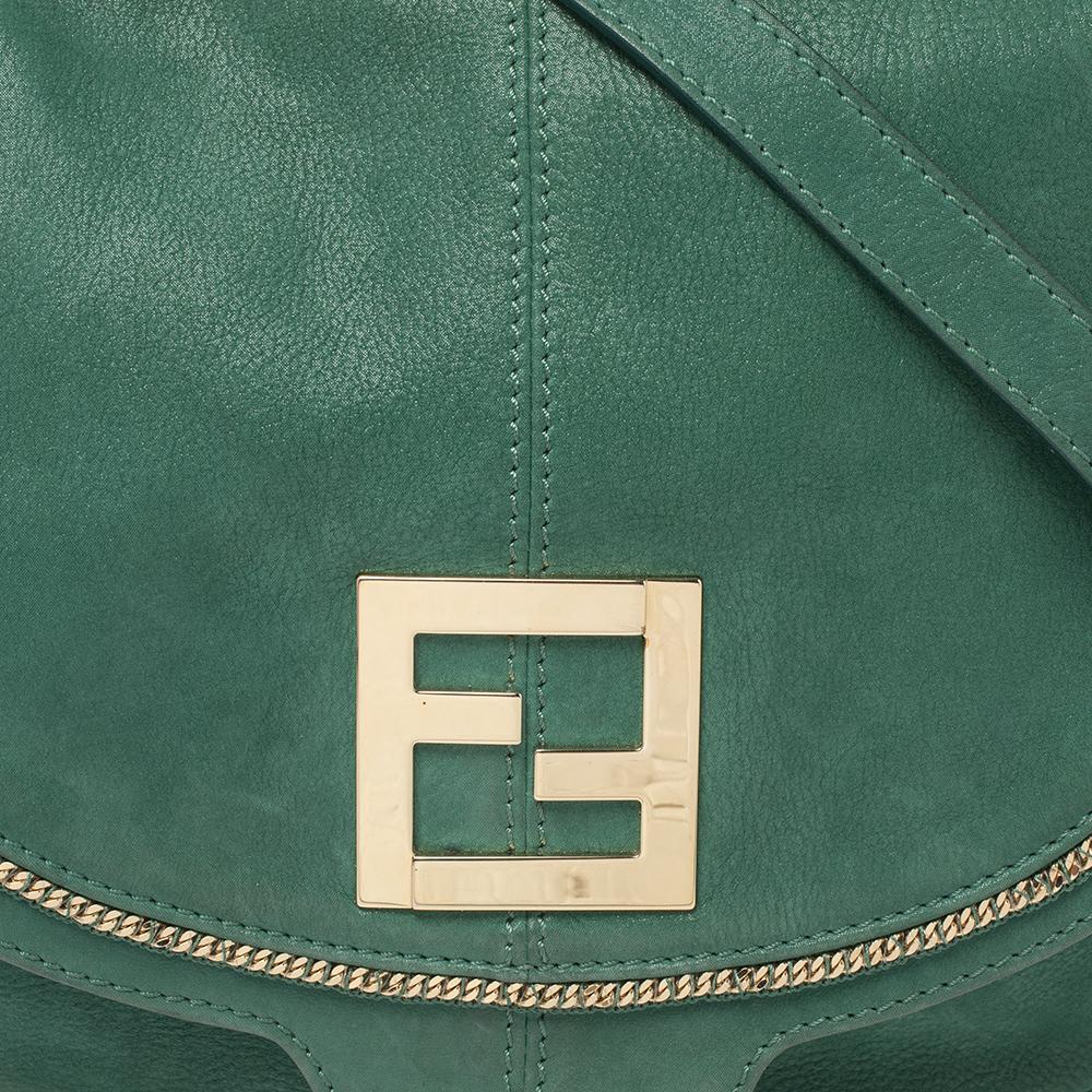 Women's Fendi Green Shimmering Leather Flap Crossbody Bag
