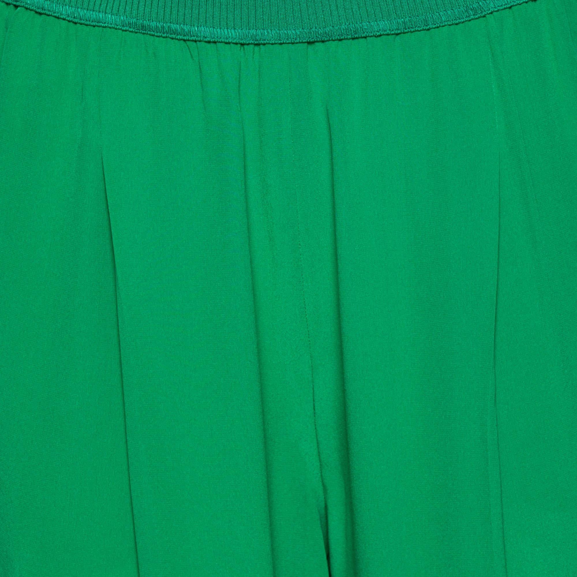 Fendi Green Silk & Rib Knit Trimmed Pants M In Excellent Condition For Sale In Dubai, Al Qouz 2