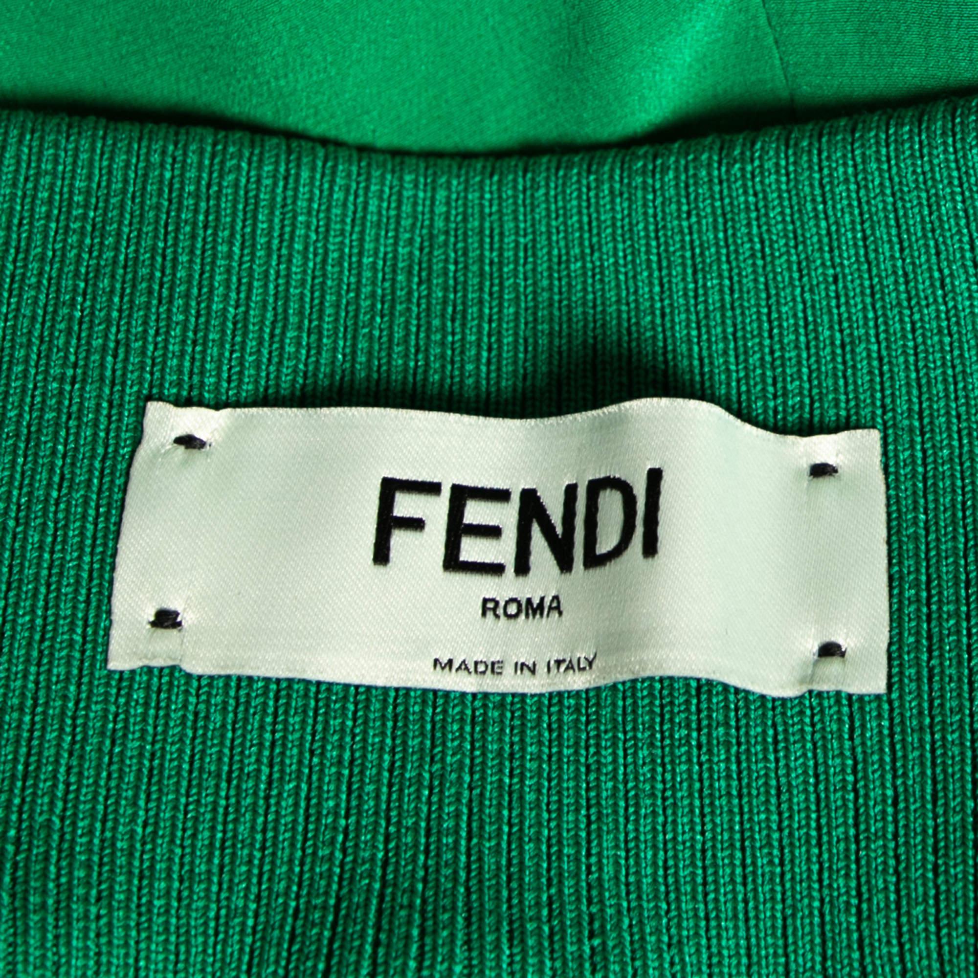 Women's Fendi Green Silk & Rib Knit Trimmed Pants M For Sale