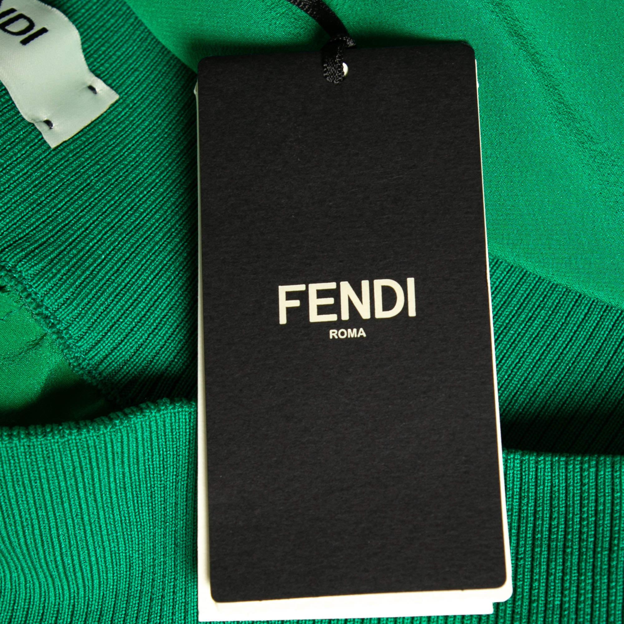 Fendi Green Silk & Rib Knit Trimmed Pants M For Sale 1