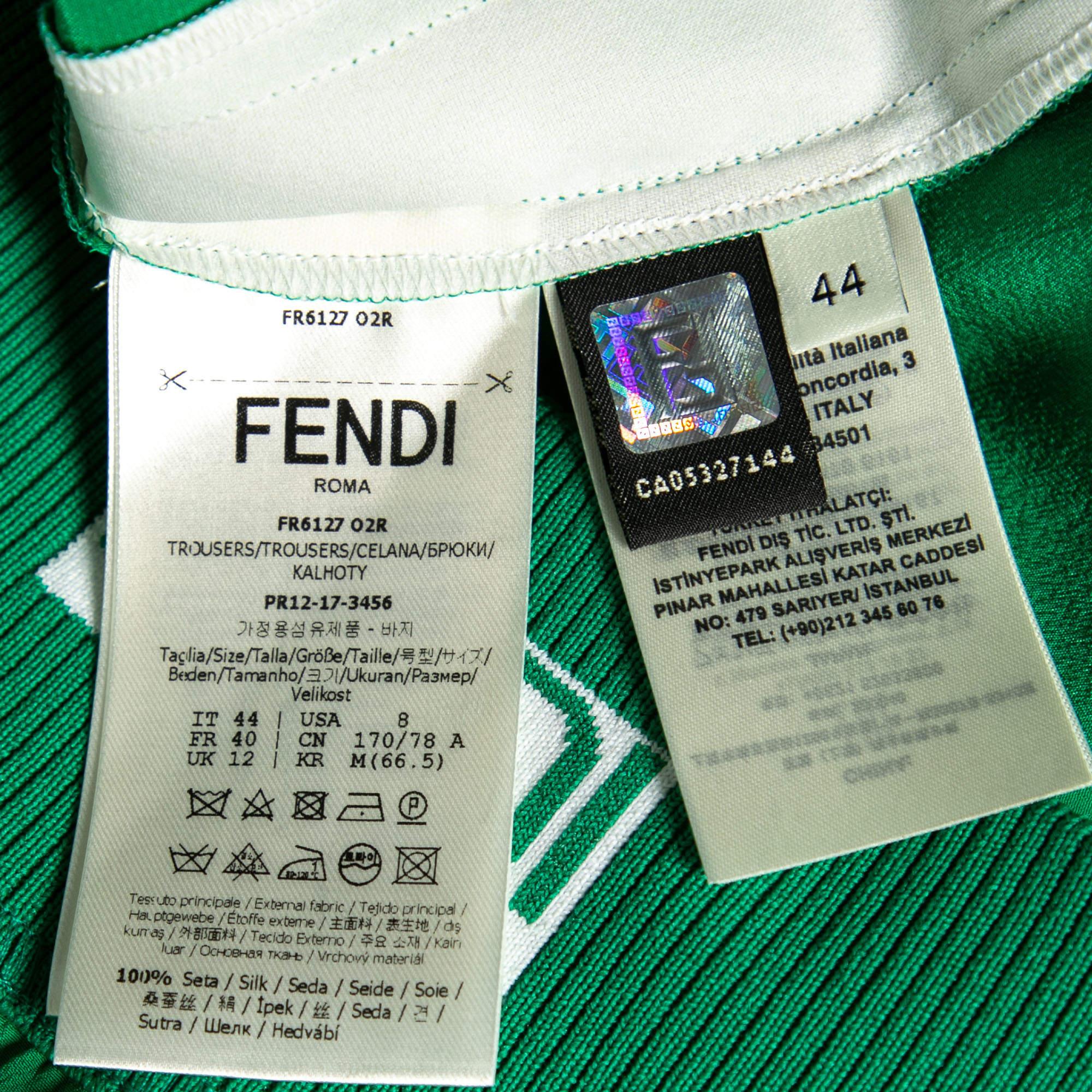 Fendi Green Silk & Rib Knit Trimmed Pants M For Sale 2