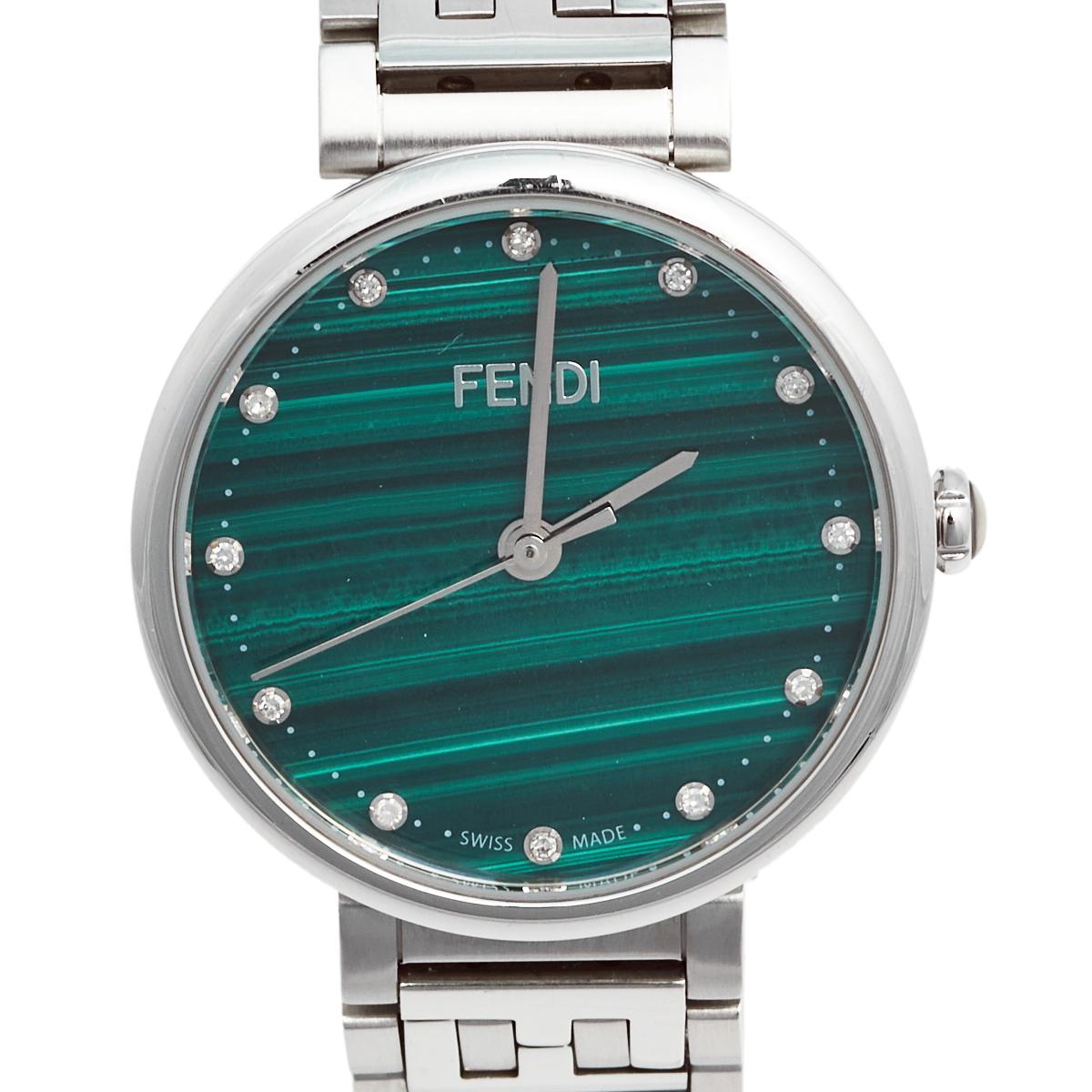 Fendi Green Stainless Steel Forever Fendi F102101901 Women's Wristwatch 29 mm In Good Condition In Dubai, Al Qouz 2