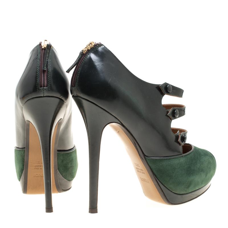 Fendi Green Suede And Leather Peep Toe Platform Pumps Size 39.5 2