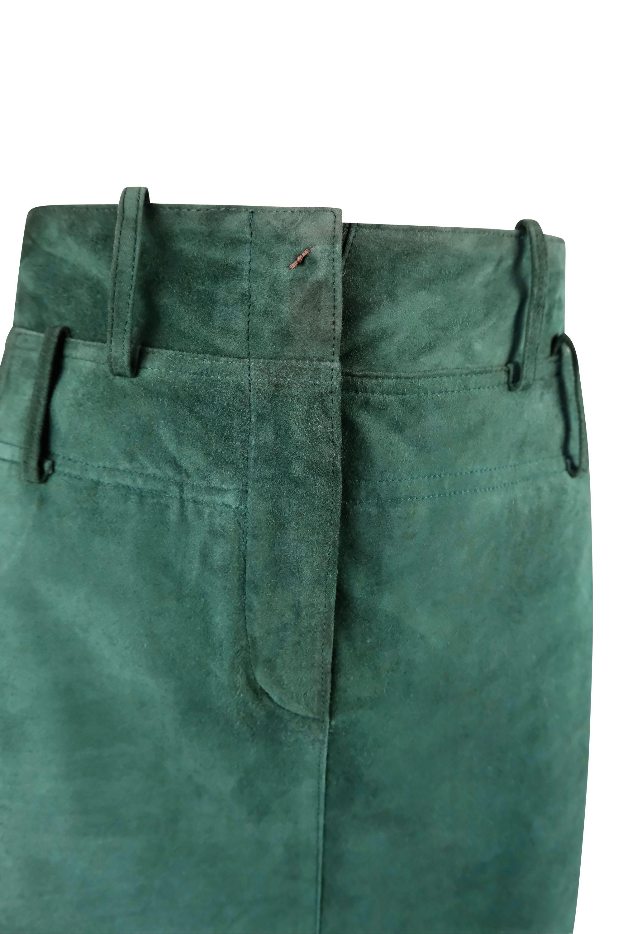 Fendi  Green Suede Double Waist Skirt 1