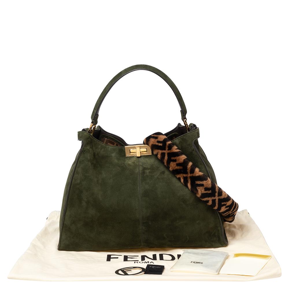 Fendi Green Suede Peekaboo X-Lite Large Top Handle Bag 4