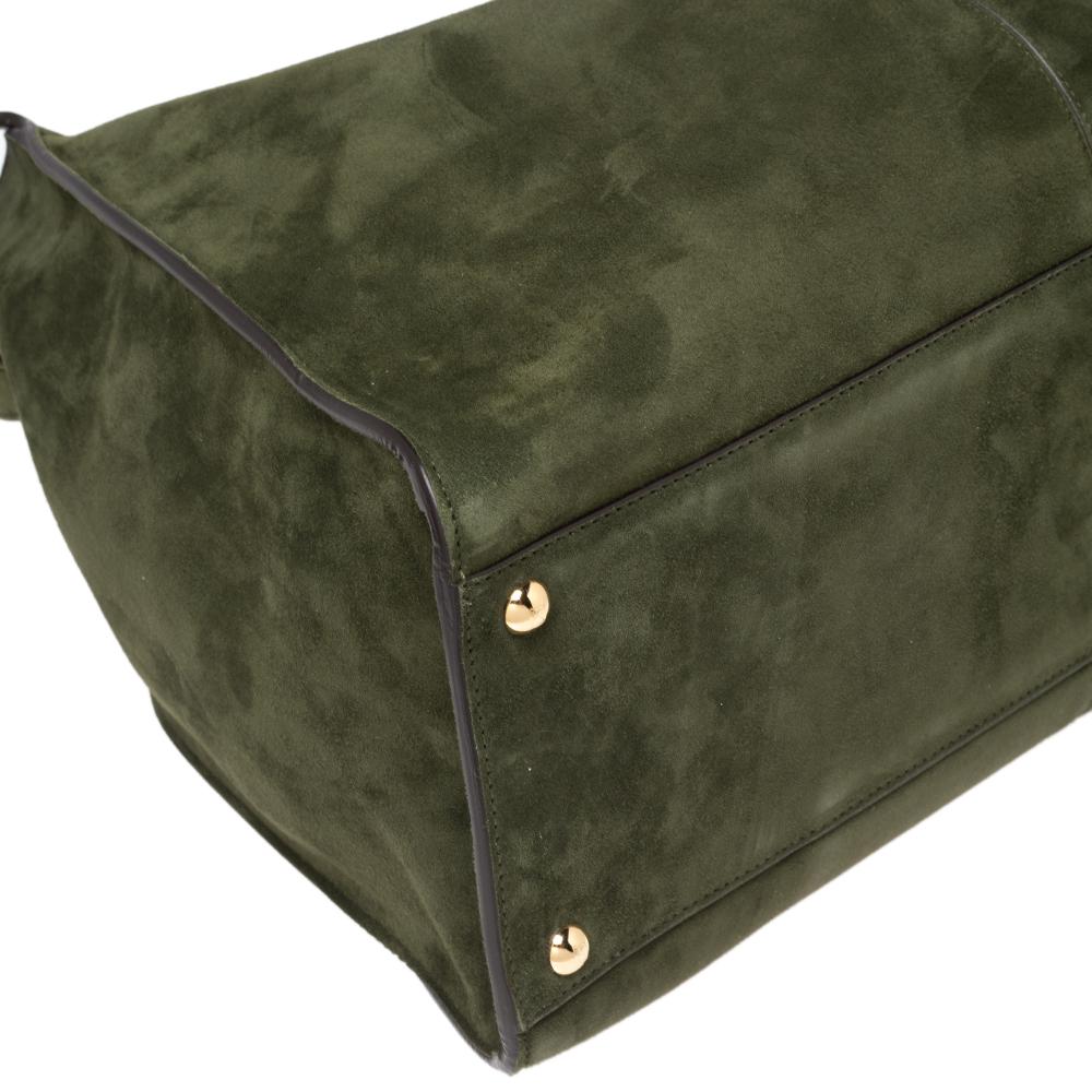 Black Fendi Green Suede Peekaboo X-Lite Large Top Handle Bag
