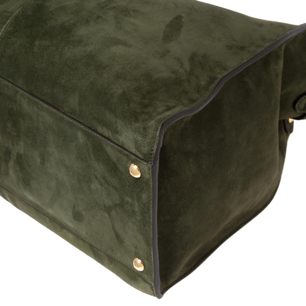 Fendi Green Suede Peekaboo X-Lite Large Top Handle Bag In Excellent Condition In Dubai, Al Qouz 2