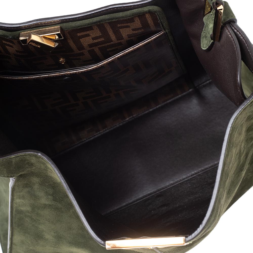 Fendi Green Suede Peekaboo X-Lite Large Top Handle Bag 1