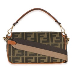 Fendi Green Tan FF Embroidery Canvas Medium Baguette Bag