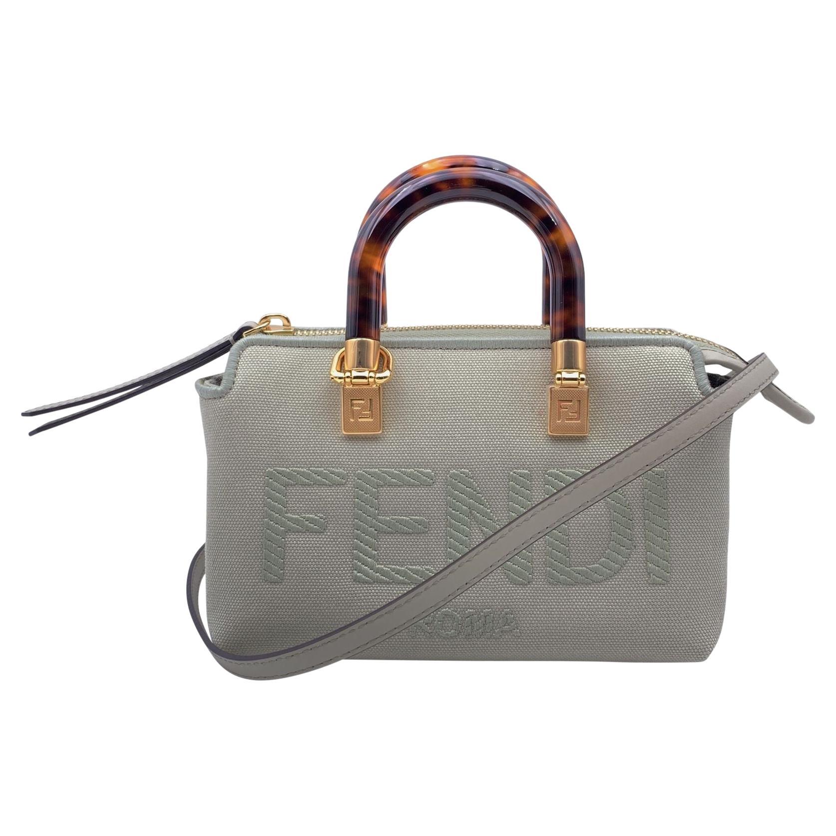 Fendi Green Tea Canvas Mini By The Way Embroidered Logo Handbag