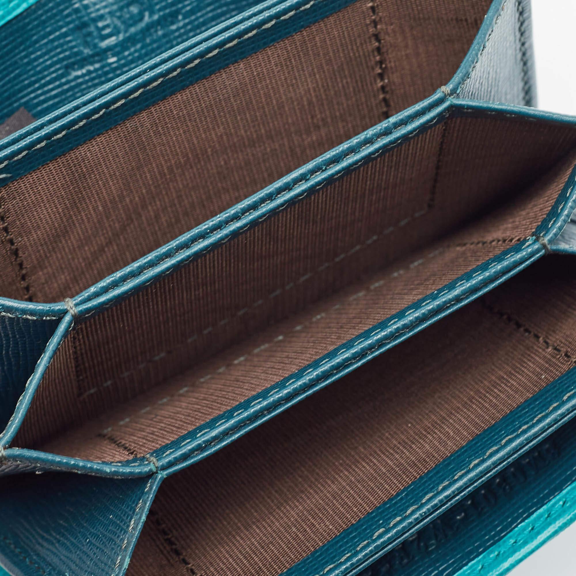Blue Fendi Green/Teal Leather Elite Accordion Card Holder