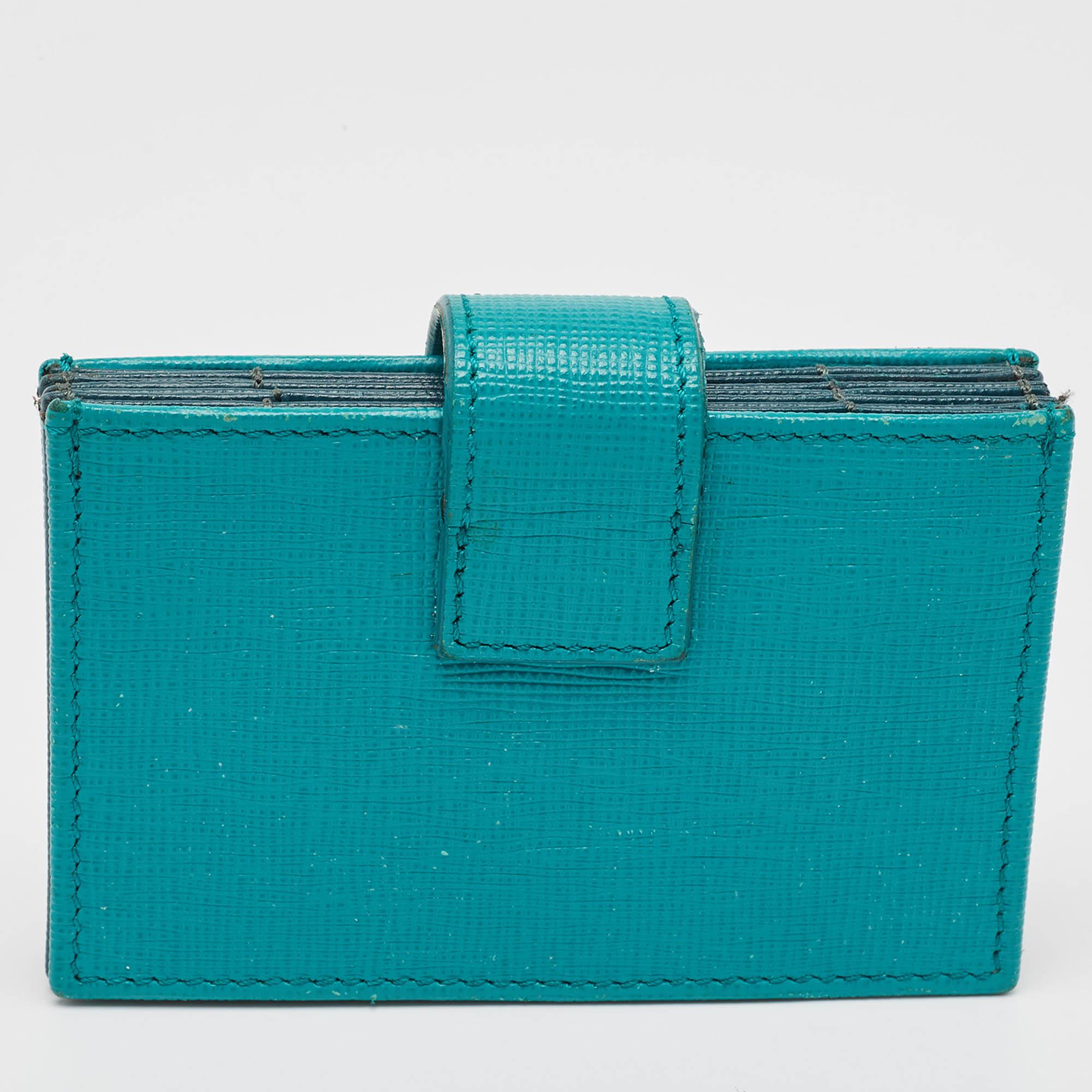 Women's Fendi Green/Teal Leather Elite Accordion Card Holder