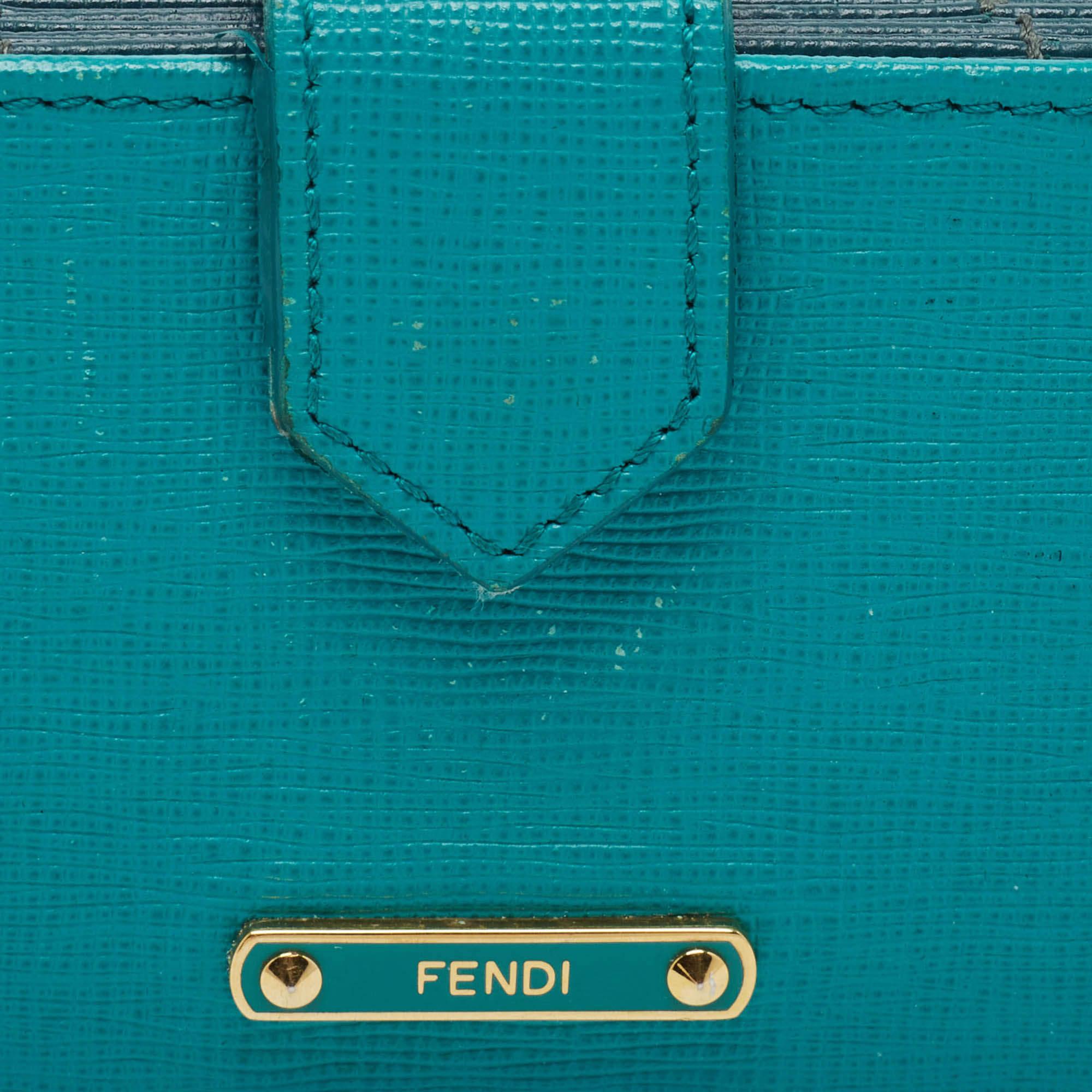 Fendi Green/Teal Leather Elite Accordion Card Holder 1