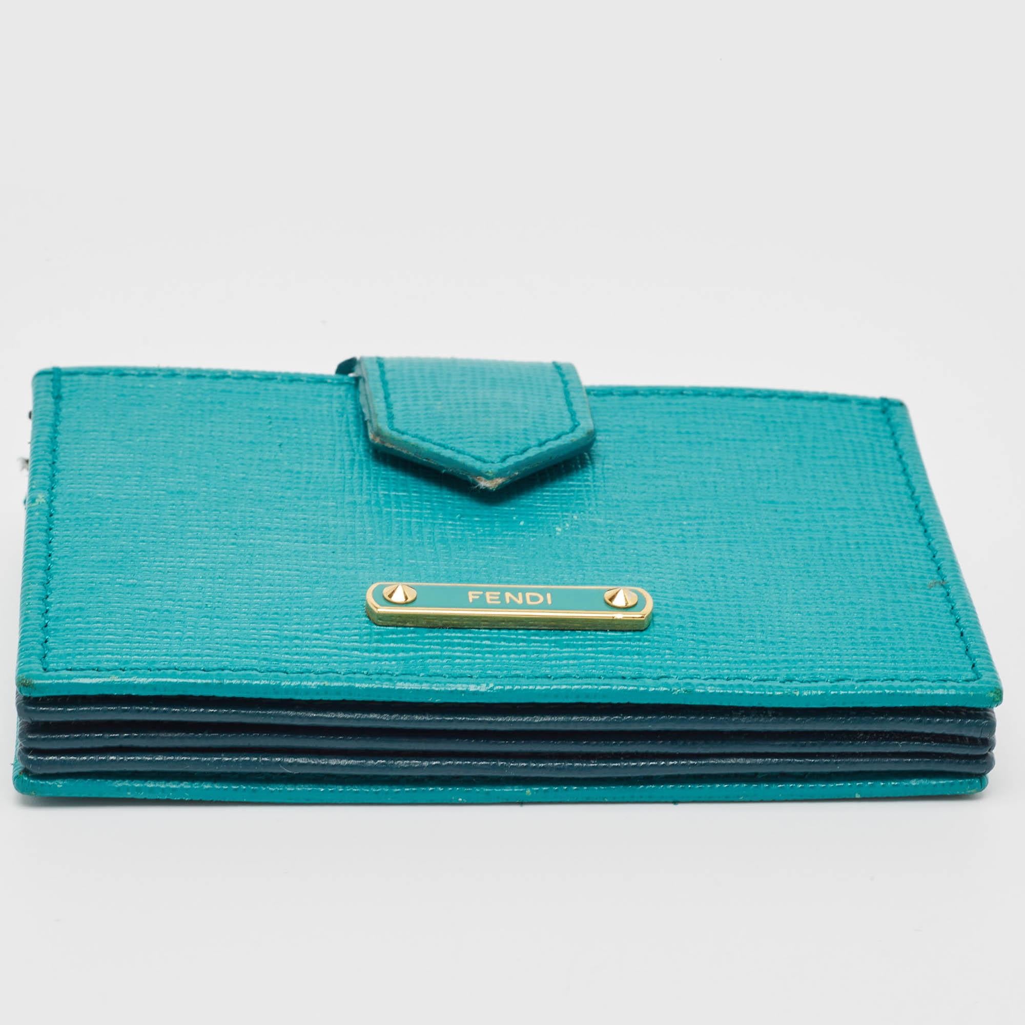 Fendi Green/Teal Leather Elite Accordion Card Holder 2