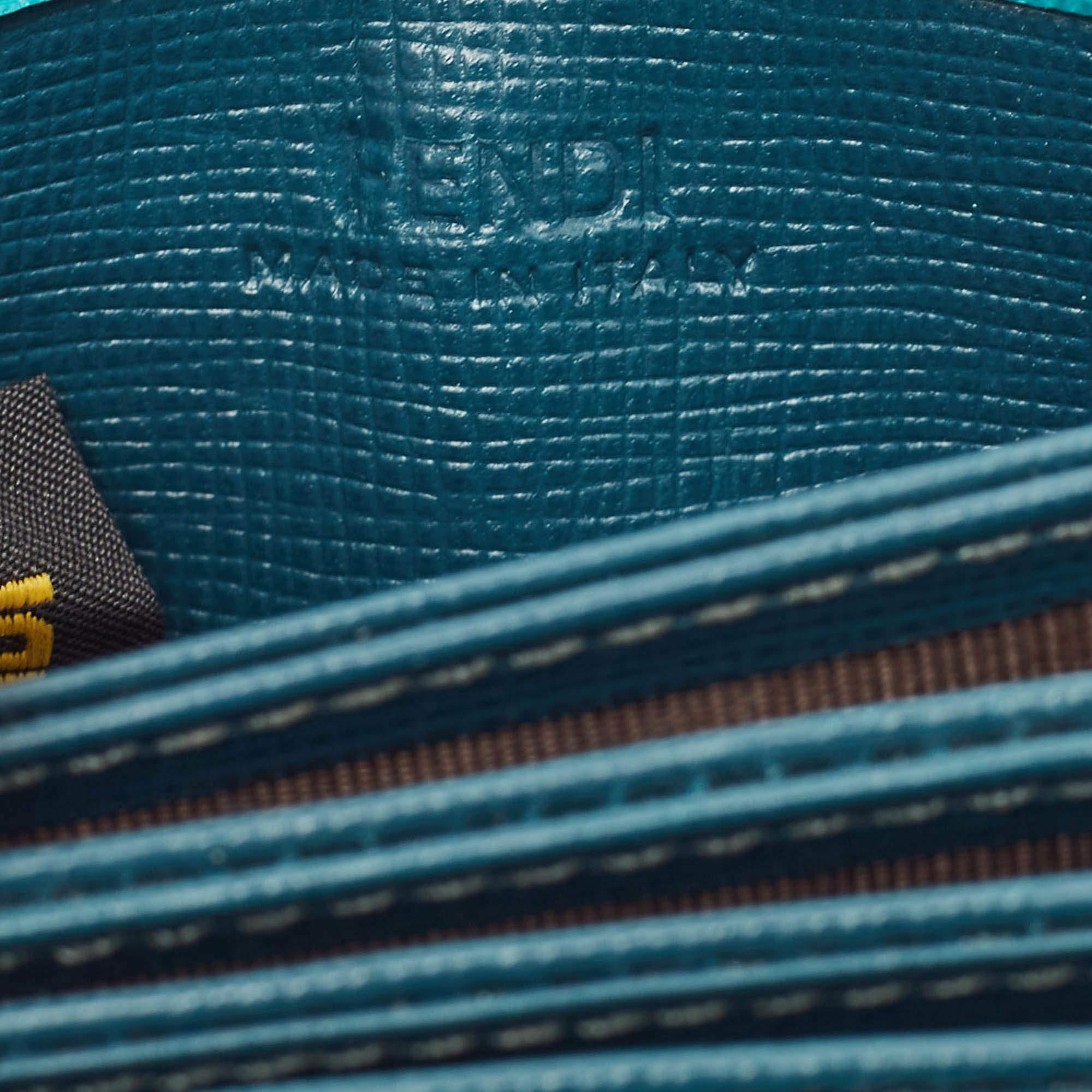 Fendi Green/Teal Leather Elite Accordion Card Holder 4